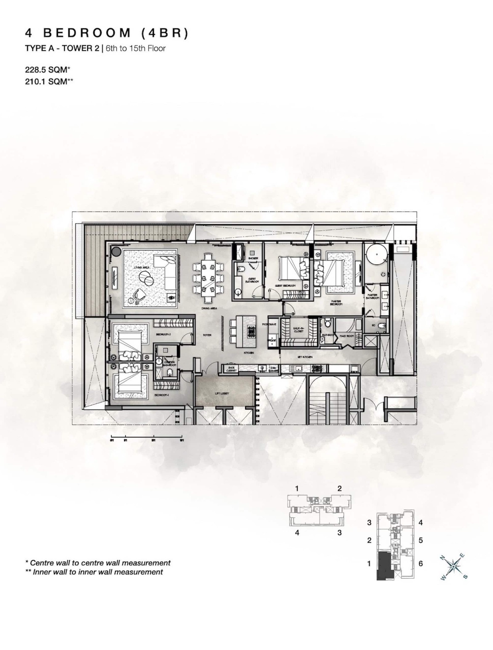 Mặt bằng căn 4PN Cove Residences