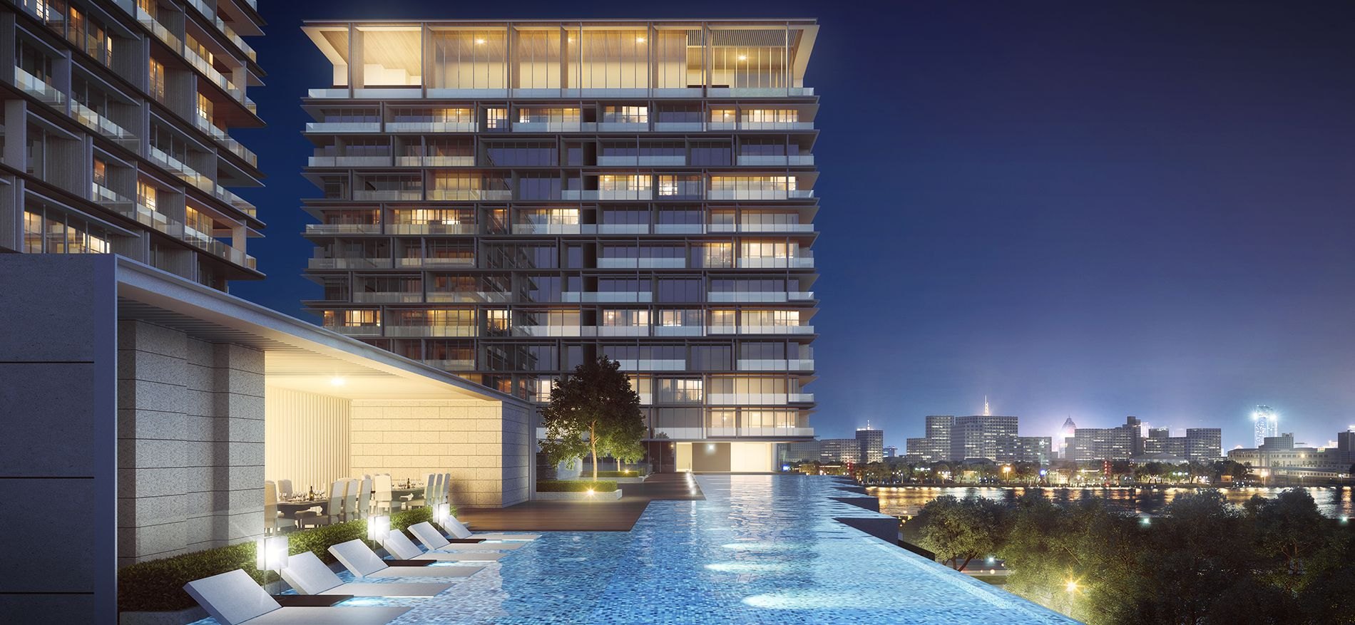 Hồ bơi Cove Residences nhìn ra sông