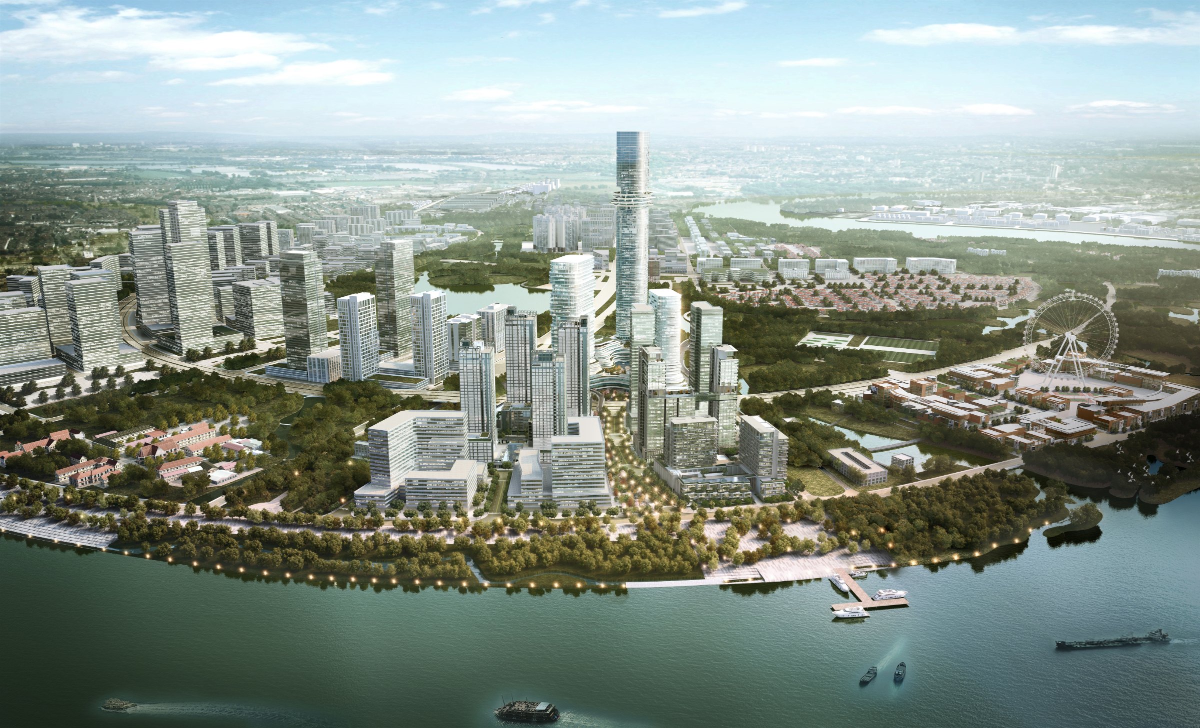 Các tháp Grand Marina bên công viên và sông Sài Gòn