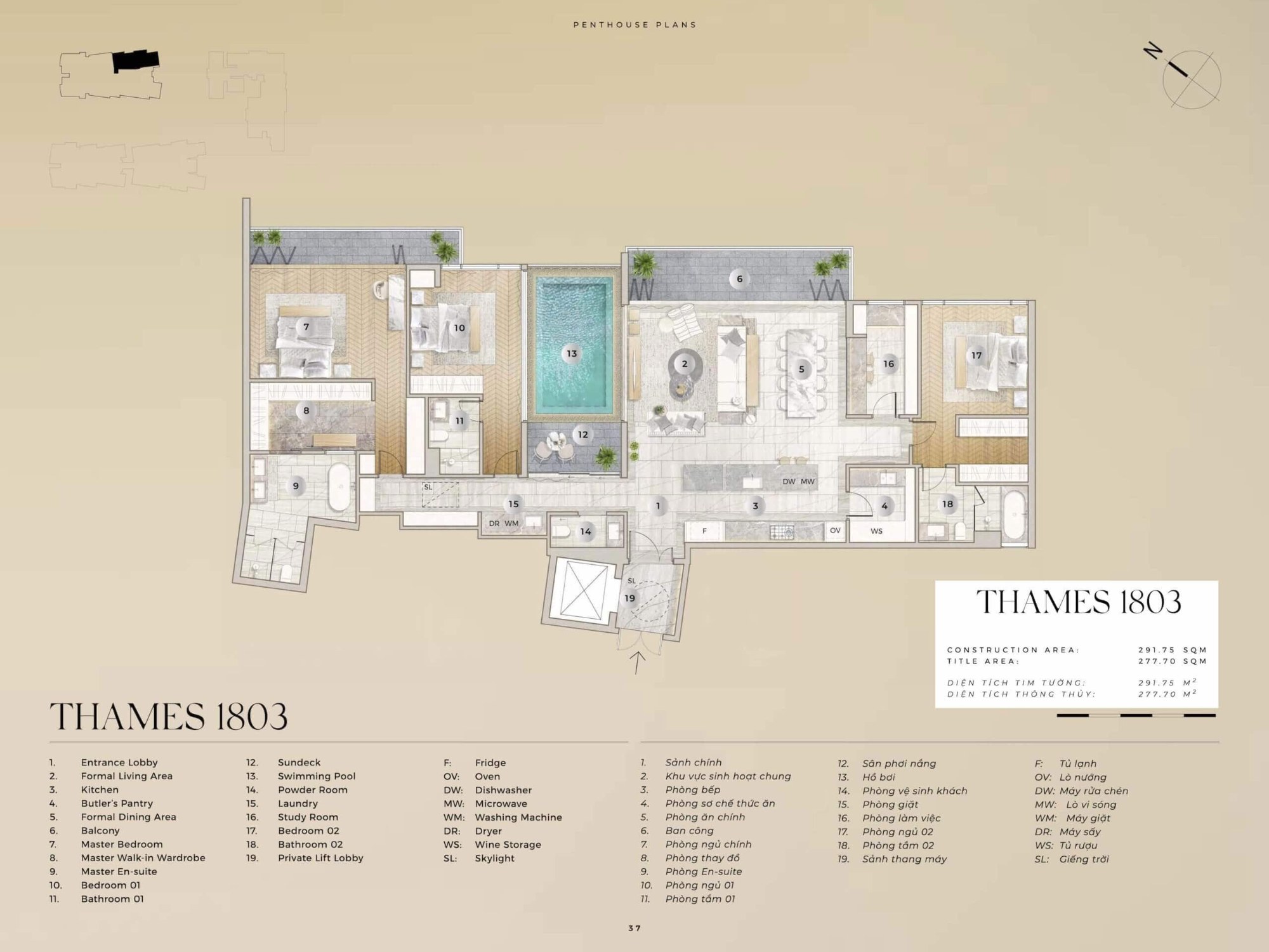 Mặt bằng penthouse Thames Tower