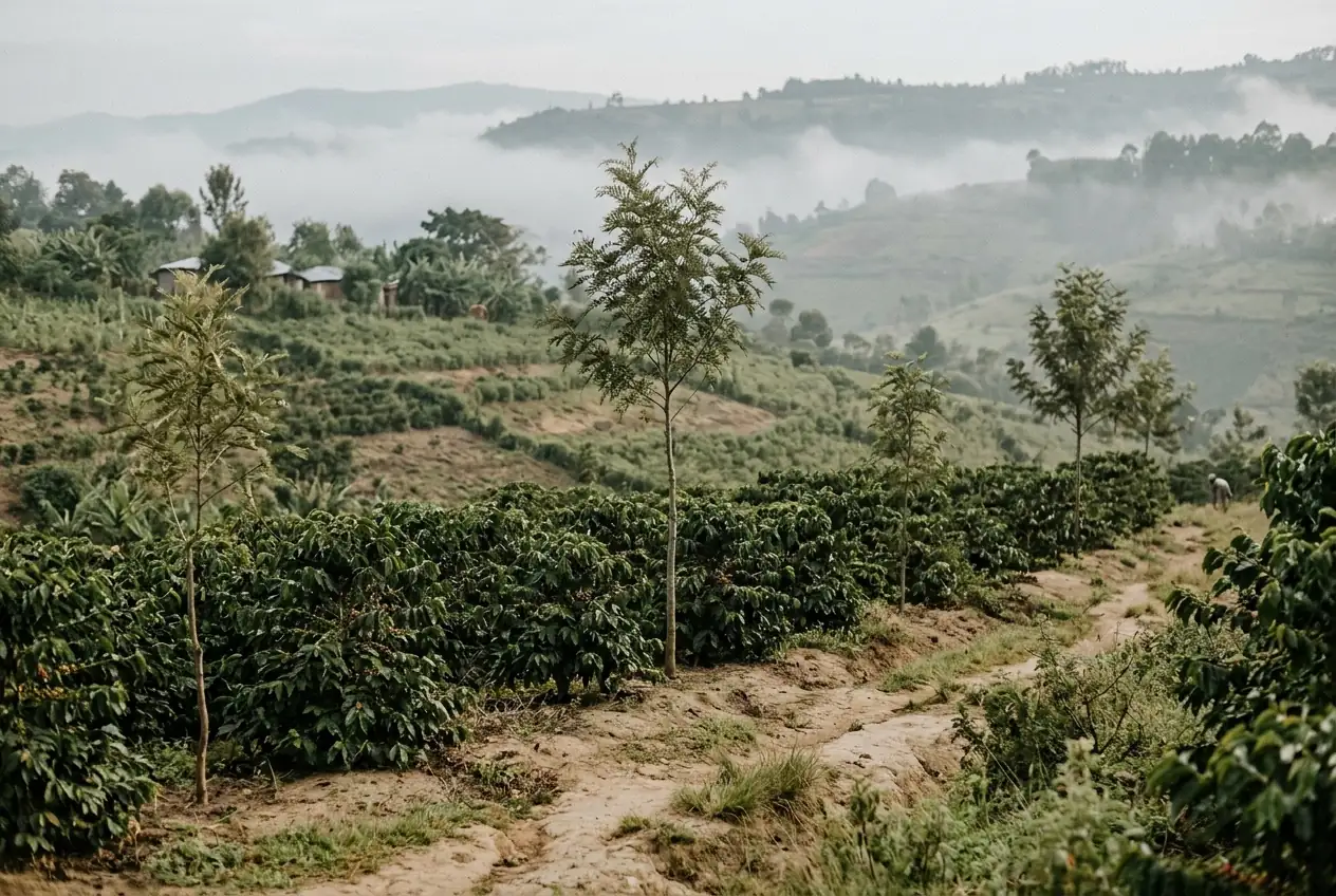 Shade trees over coffee in the Rift Valley