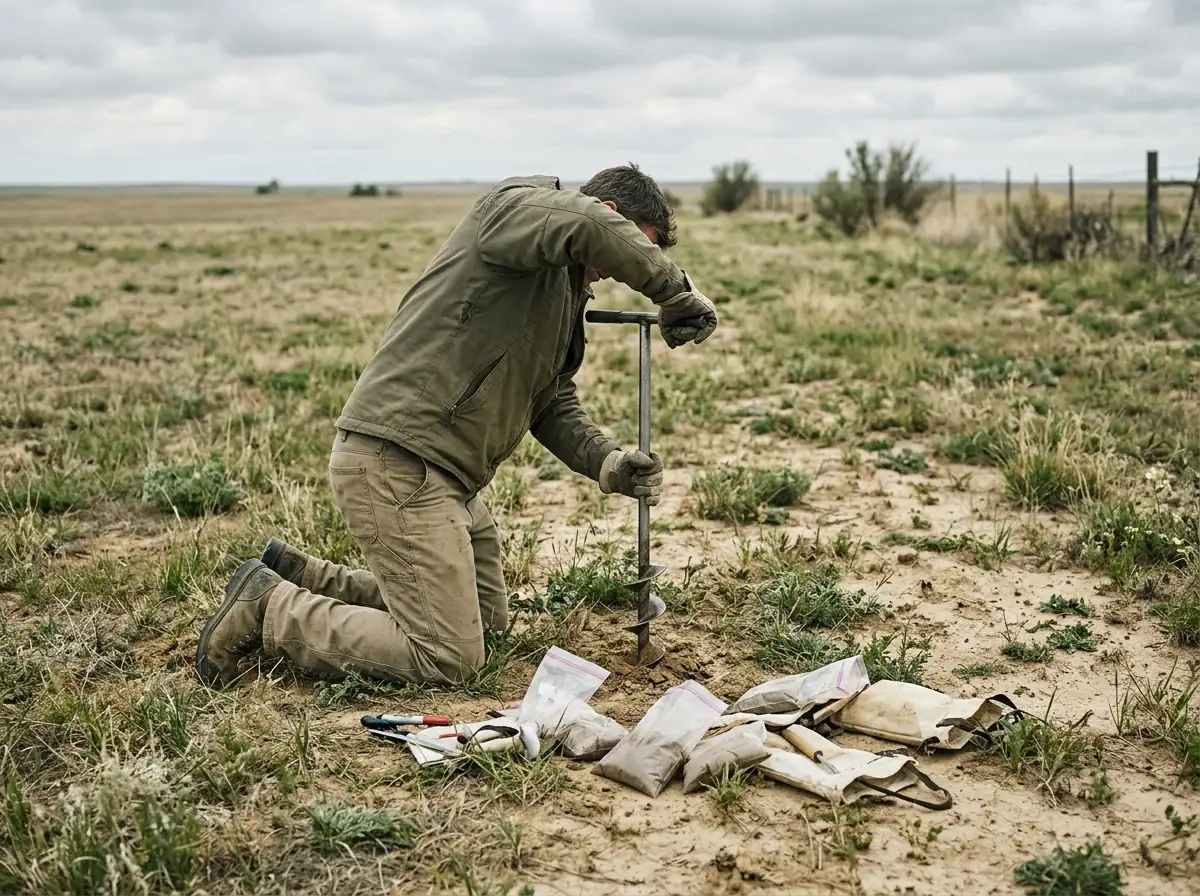 Field technician taking a soil core