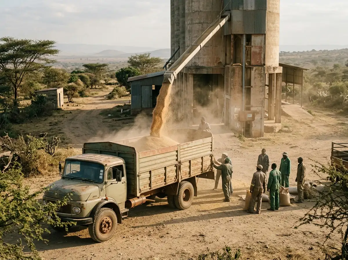 Grain being loaded at a co-op silo