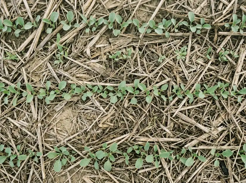 Cover crop seedlings in residue
