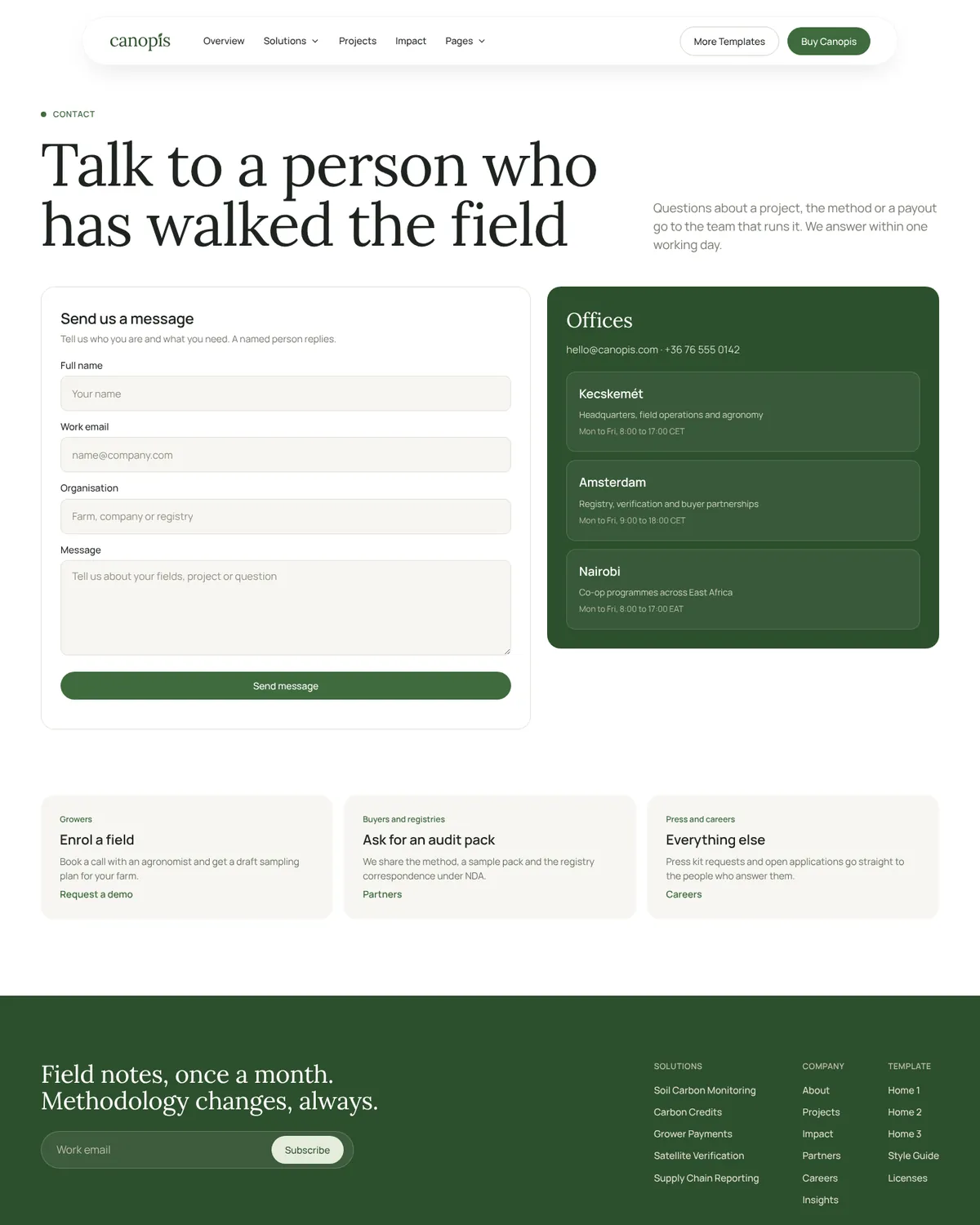 Canopis Contact page preview