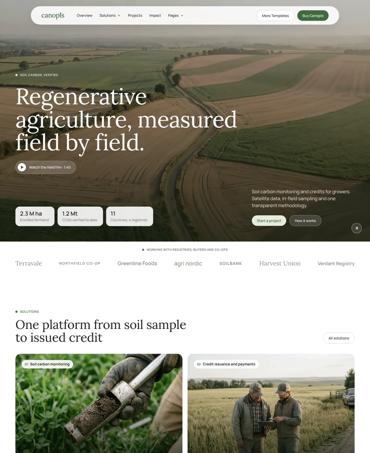 Canopis Webflow climate tech template, Home page
