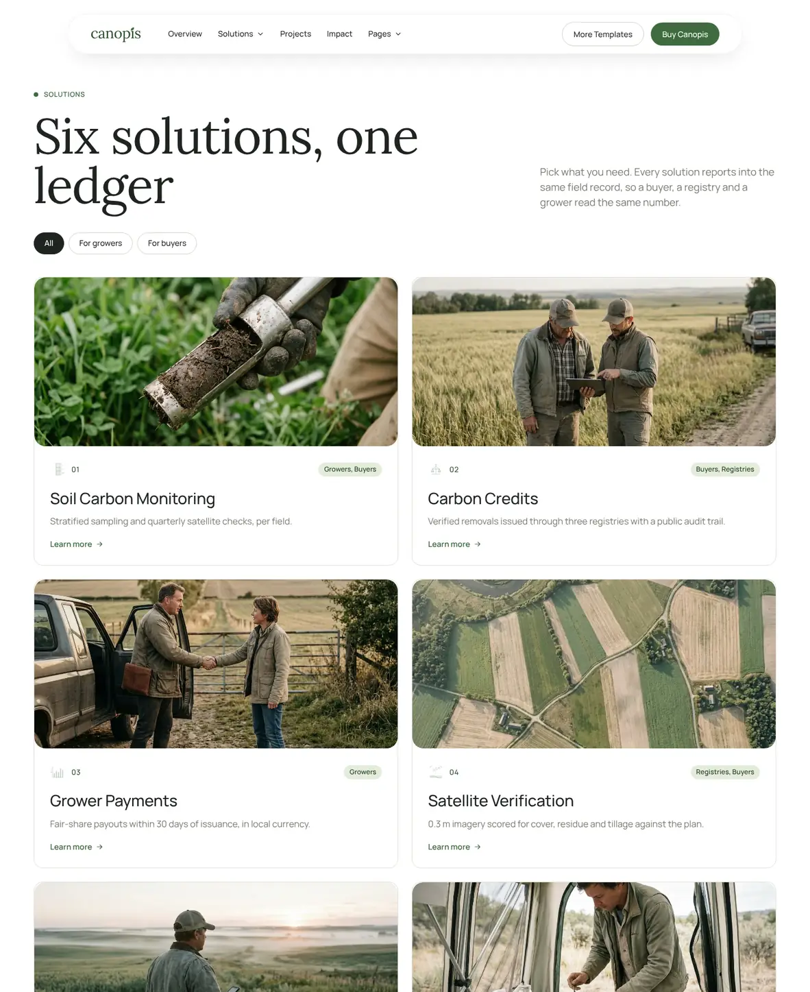 Canopis Webflow template, Solutions page