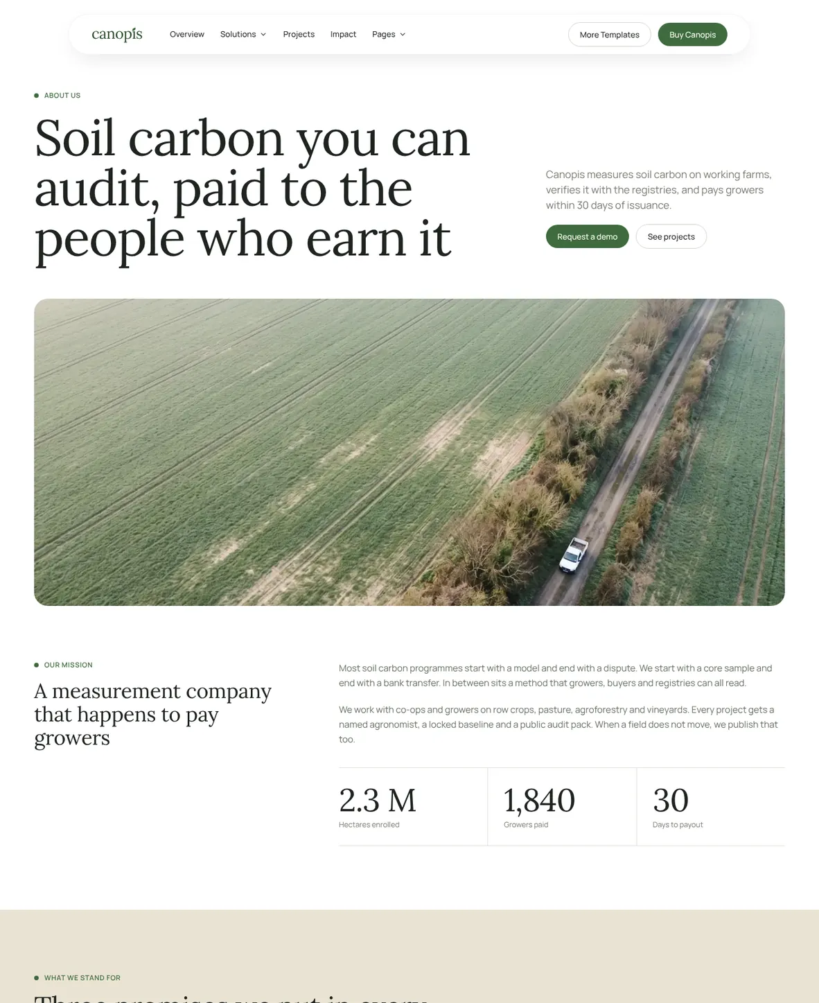 Canopis Webflow template, About page