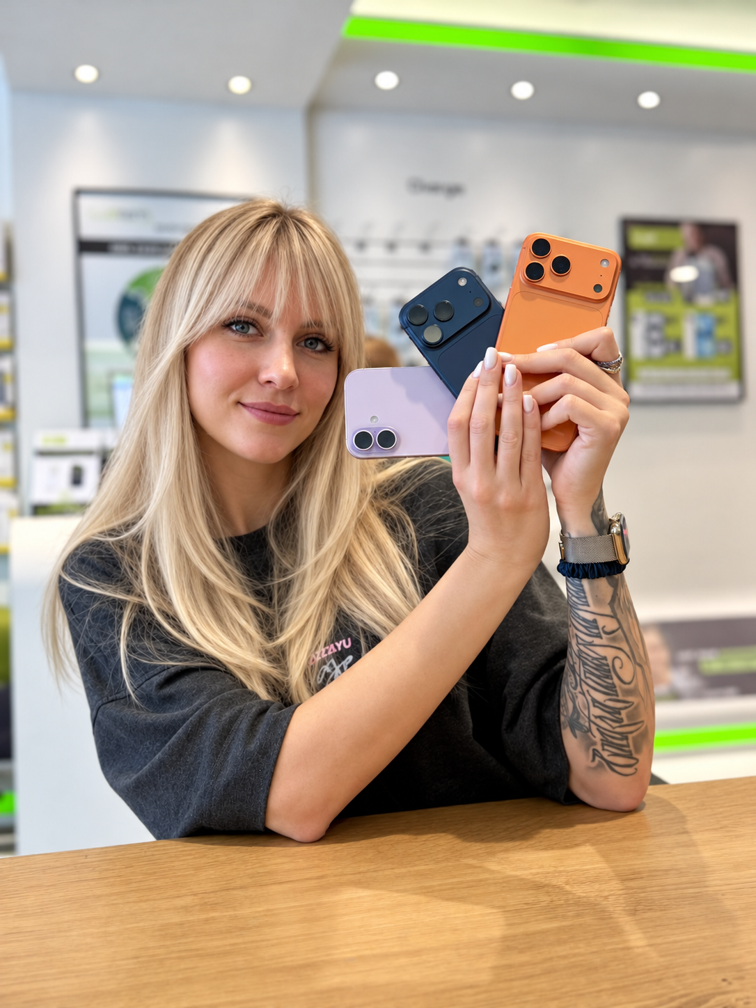 Medewerker van Welcom Noordwijk toont drie iPhones in de winkel