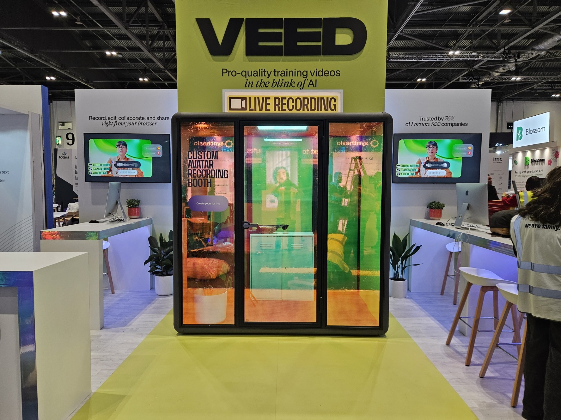 VEED custom avatar recording booth with coloured glazing and live recording signage