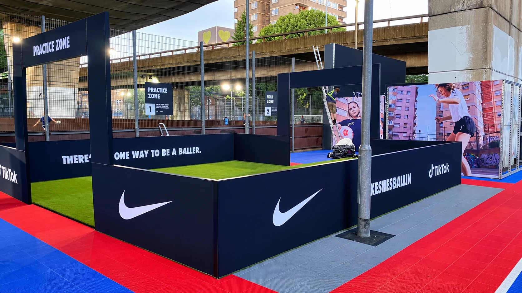 Nike × TikTok Practice Zone football activation at Westway, showing the full branded installation