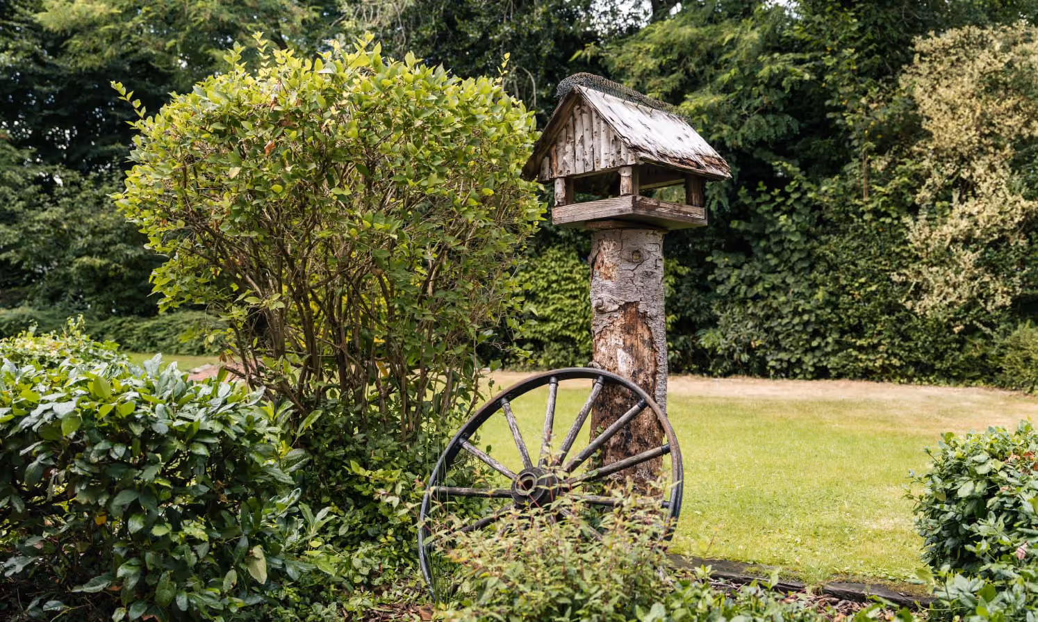 Grüner Garten mit rustikalen Details