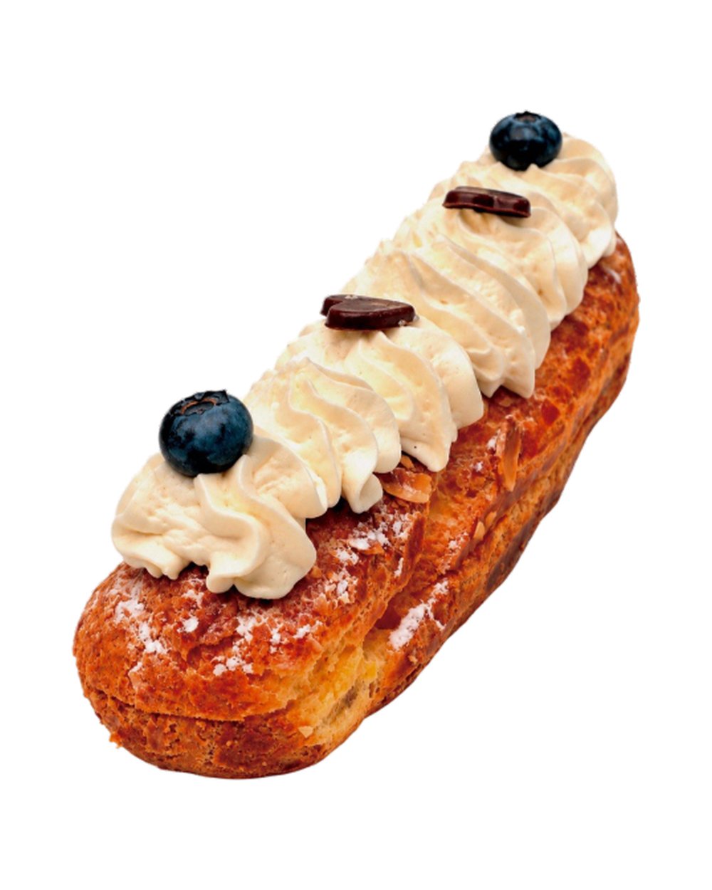 Éclair con crema y arándanos