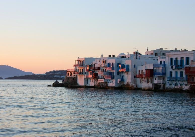 Little Venice on Mykonos at sunset