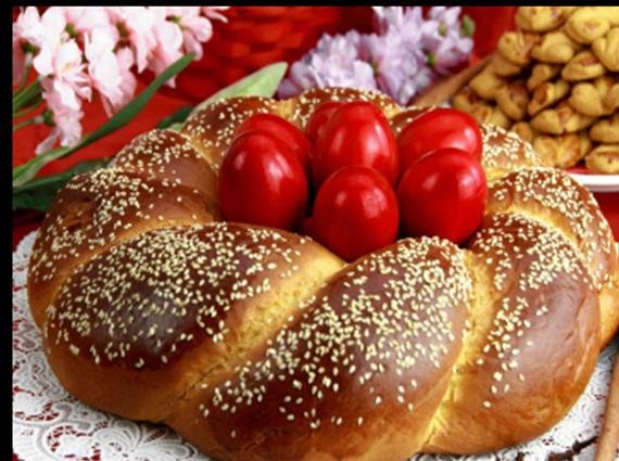 Easter bread with red eggs