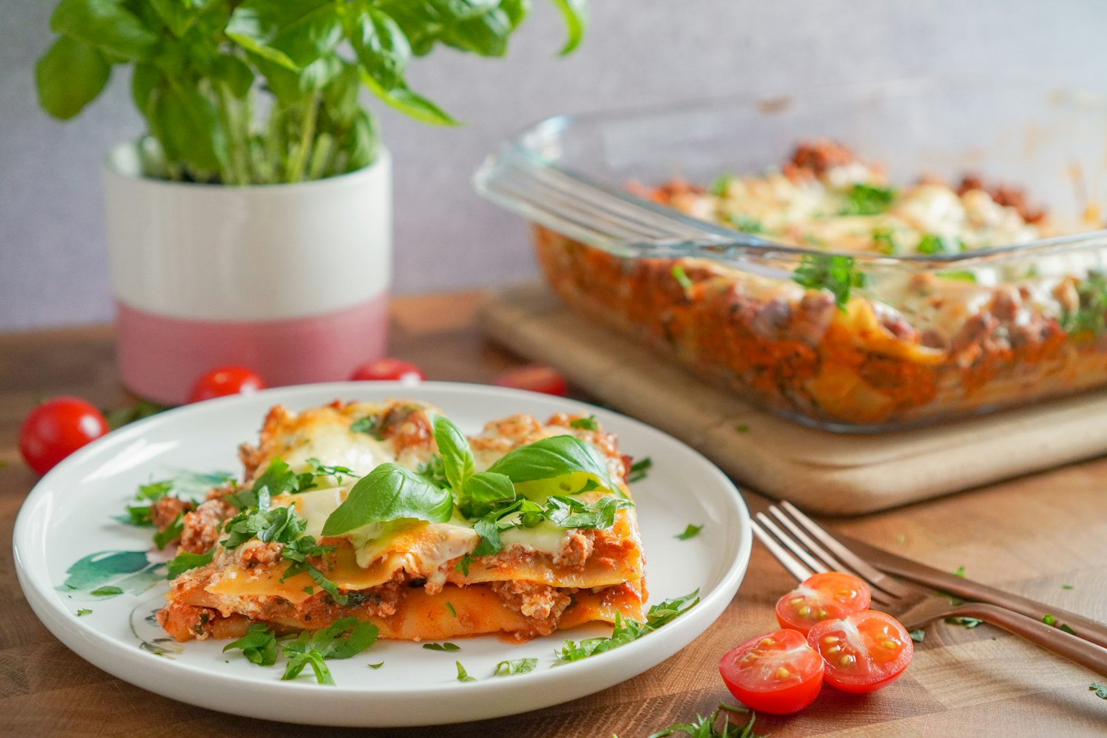 Slice of vegetable lasagna on a plate