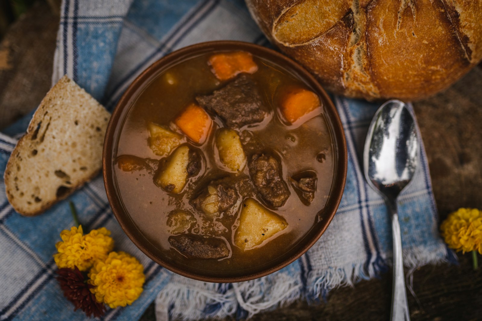 Rustic bowl of beef stew
