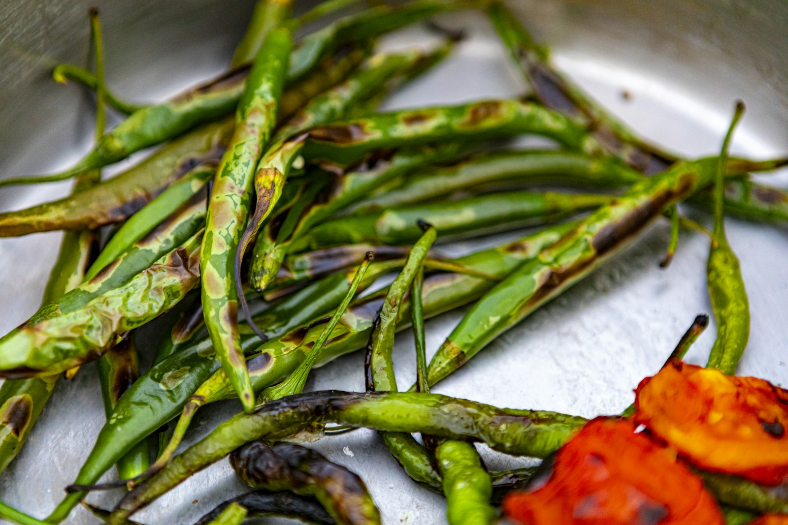 Blistered green beans on a plate