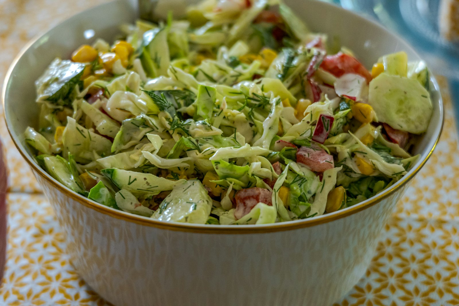 Bowl of cucumber and cabbage salad