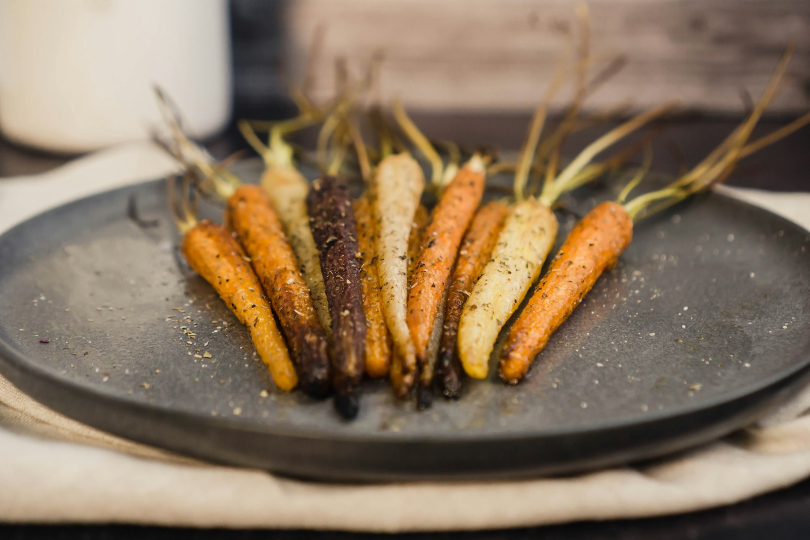 Roasted carrots on a slate platter