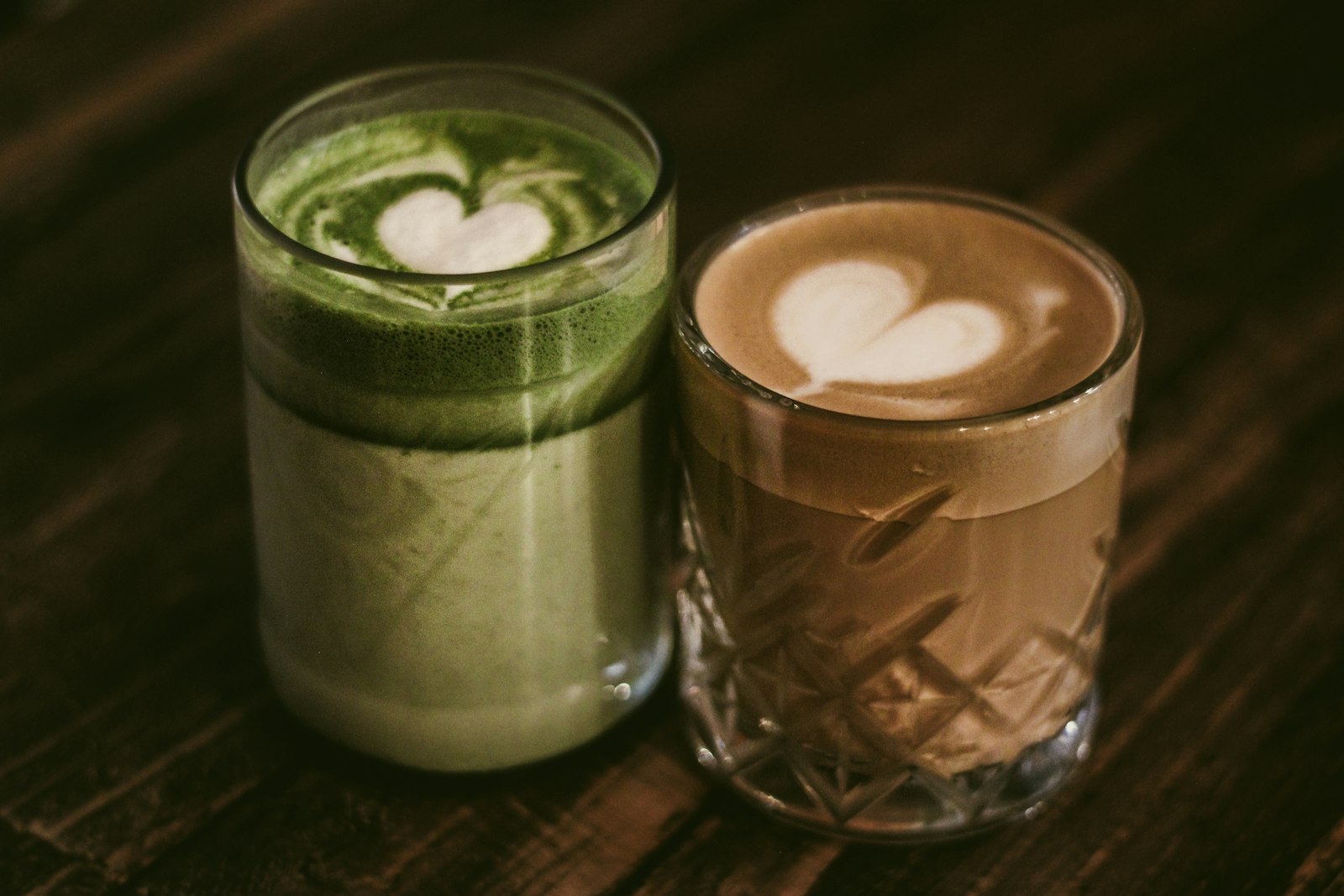 Two matcha lattes