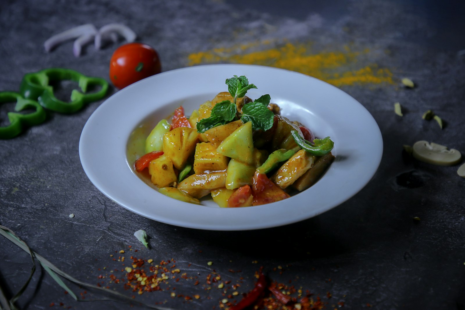 Spiced dish garnished with fresh mint