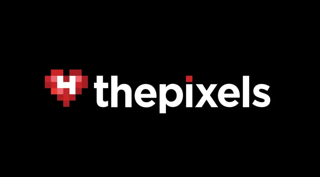 thepixels logo: a red pixel-art heart with a white H beside the white "thepixels" wordmark, on black