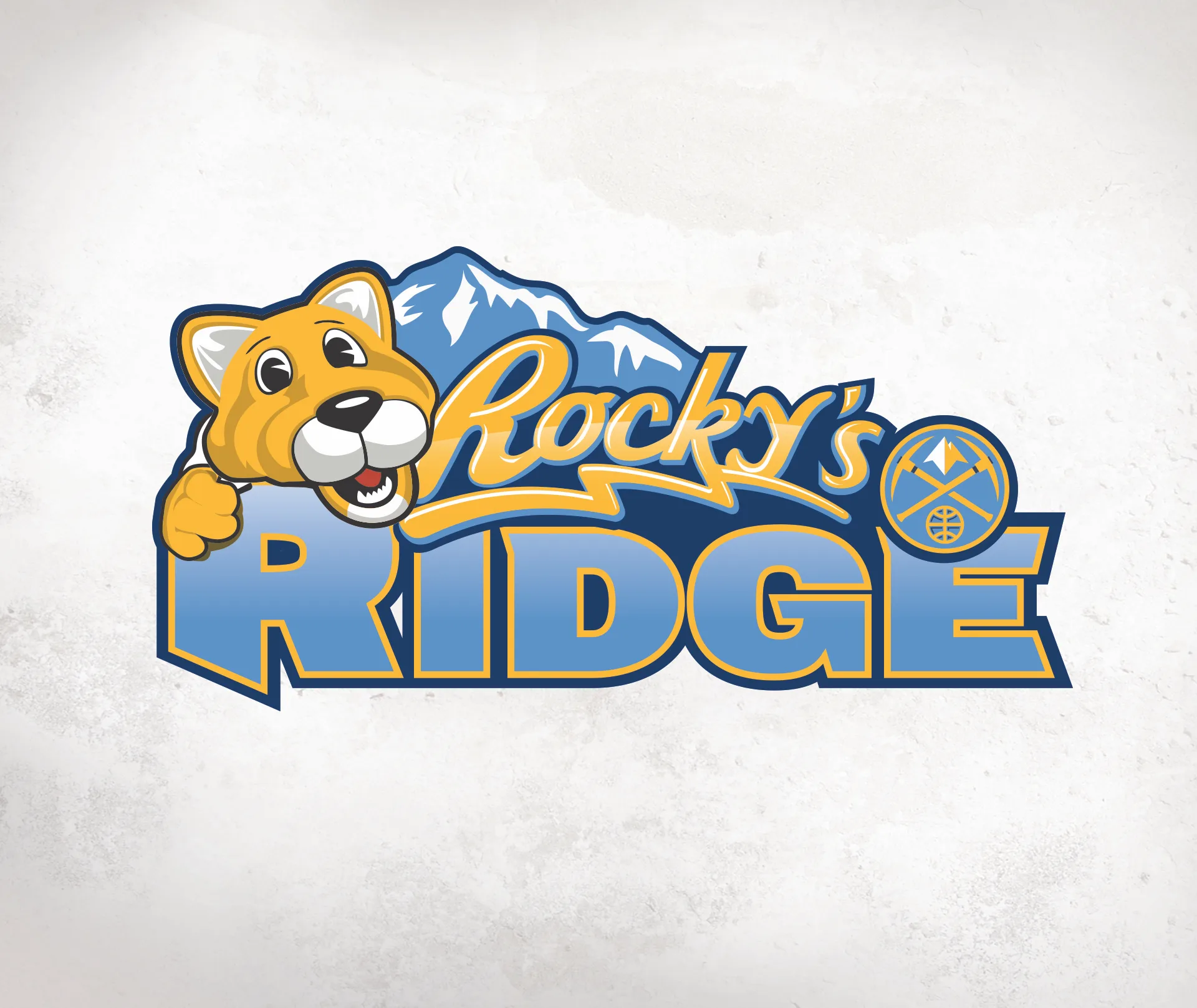 Rocky's Ridge logo: the Denver Nuggets mountain lion mascot peeking over a light-blue "RIDGE" wordmark with snowy mountains behind