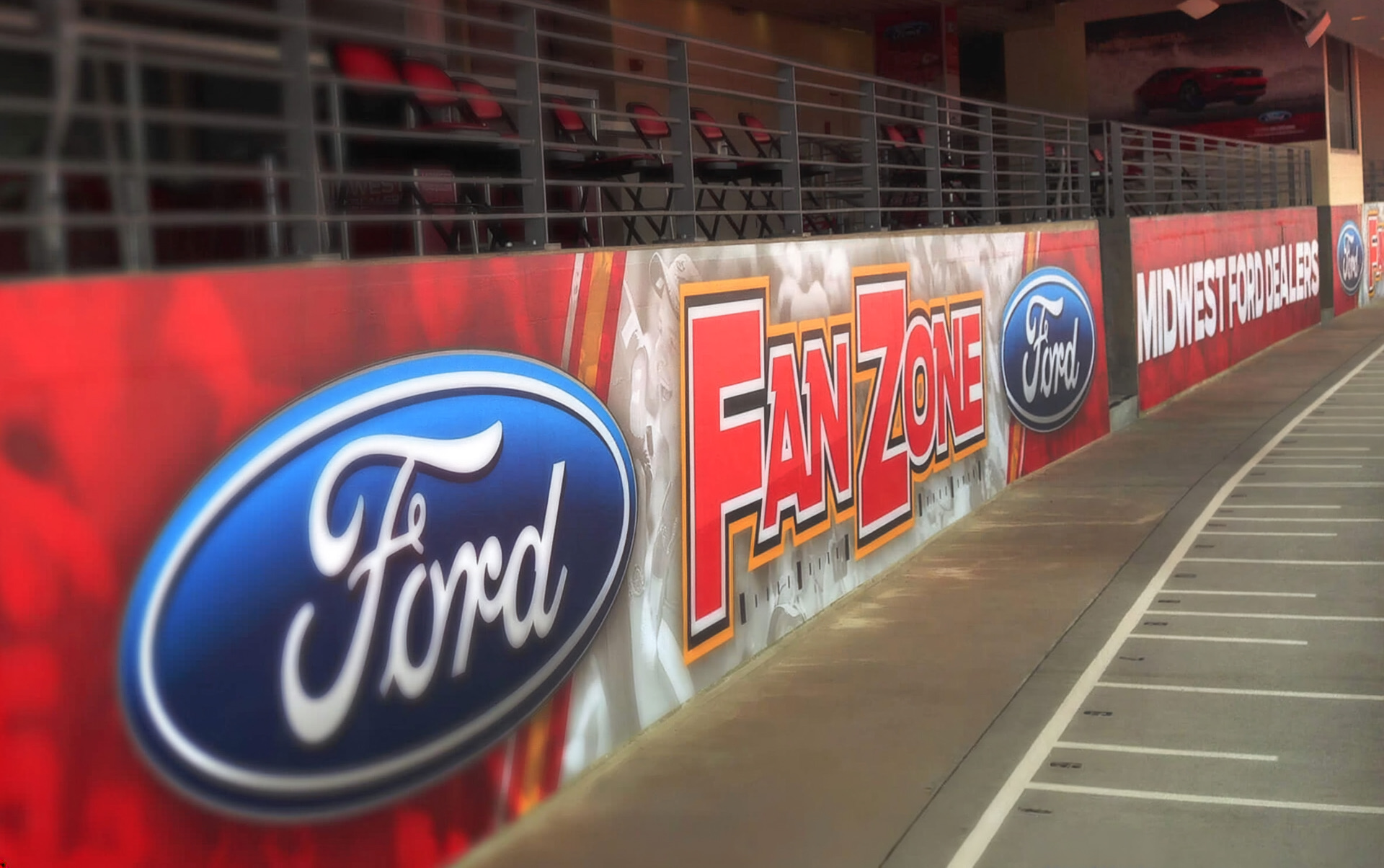 Ford Fan Zone back wall graphic at Arrowhead Stadium