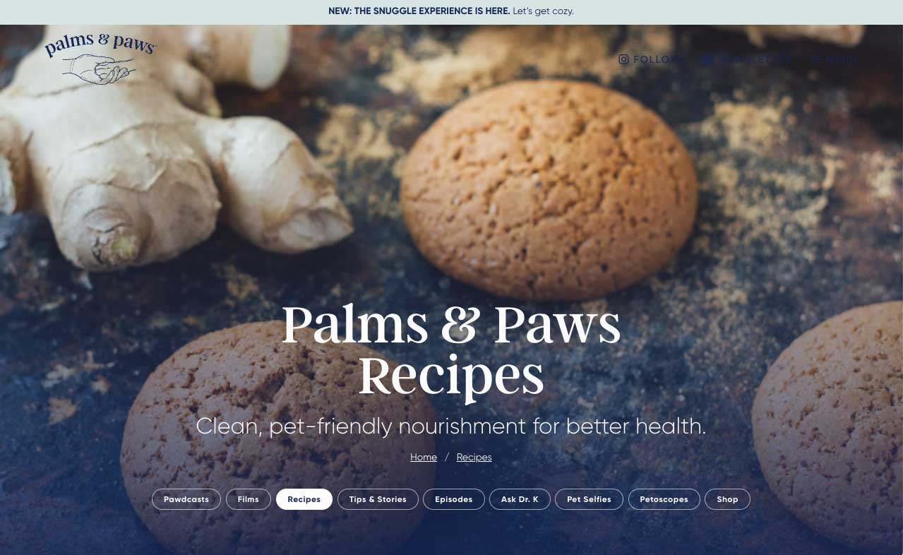 Palms & Paws Recipes page hero