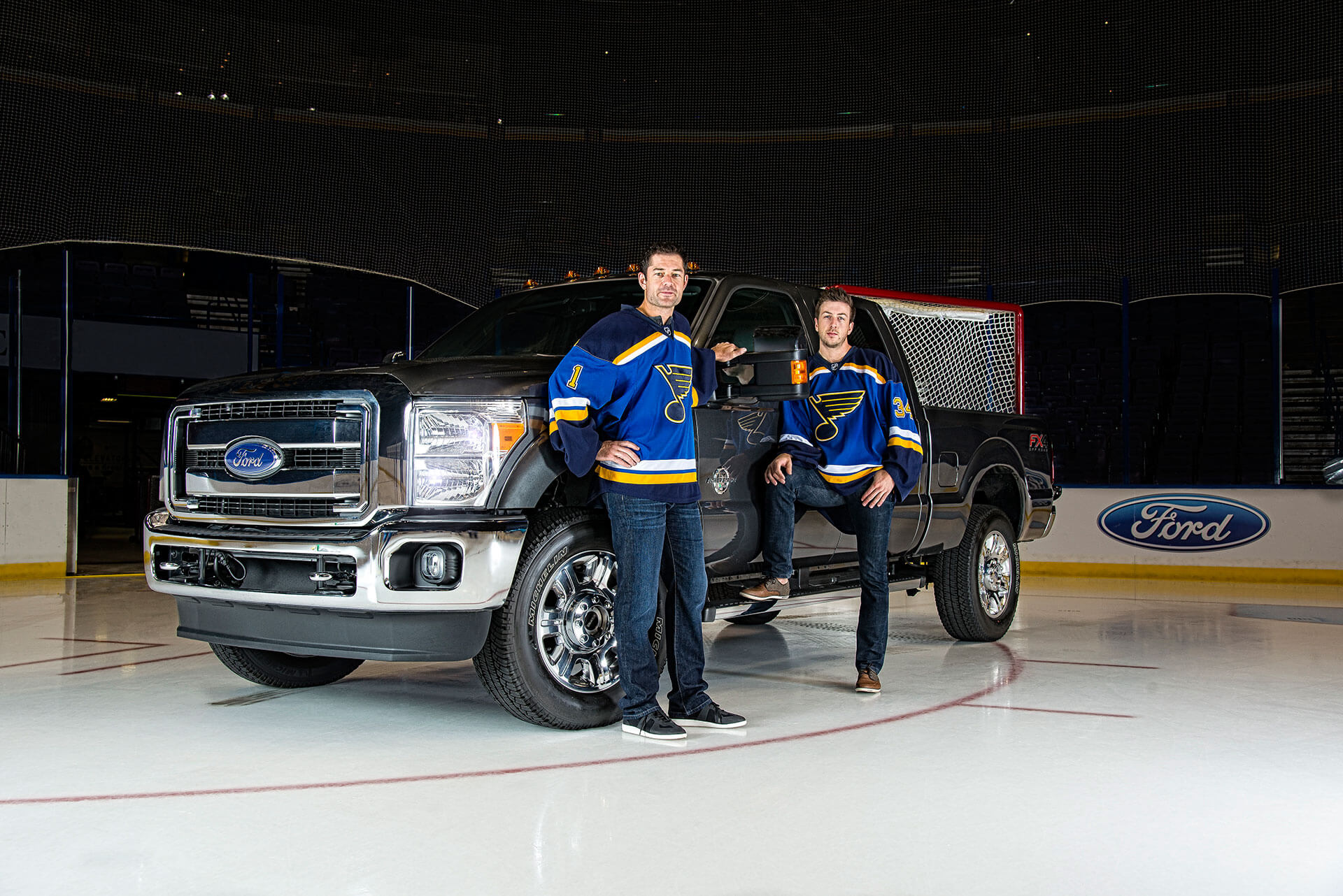 St. Louis Blues goalies Brian Elliott and Jake Allen with Ford, editorial shoot