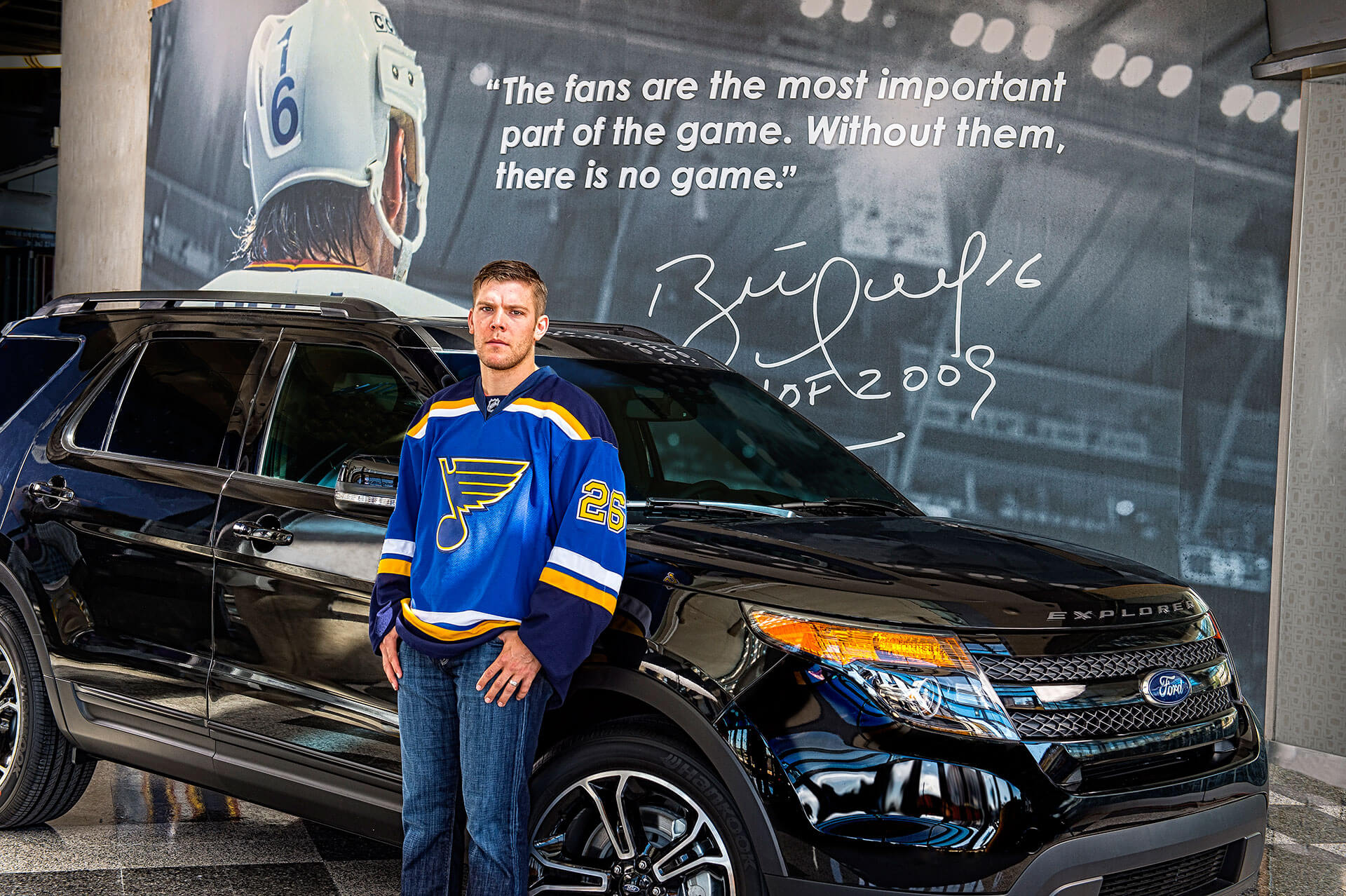 St. Louis Blues player Paul Stastny with Ford, editorial shoot
