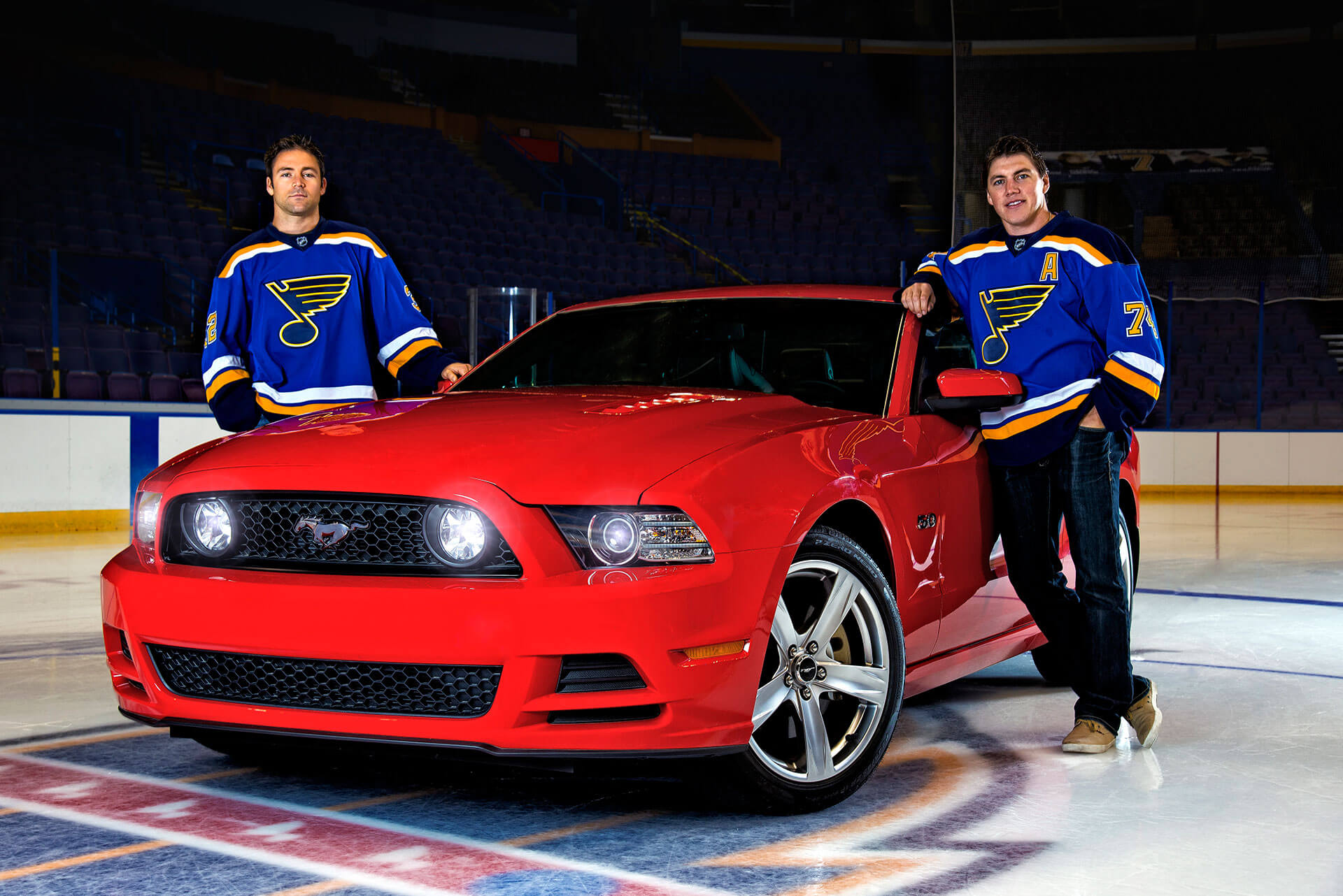 St. Louis Blues players T.J. Oshie and Chris Porter with Ford, editorial shoot