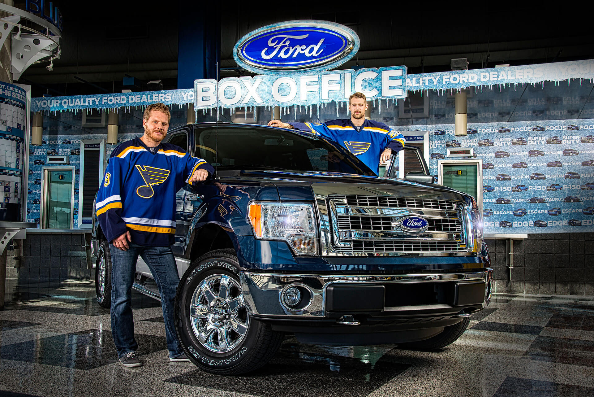 St. Louis Blues players Steve Ott and Patrik Berglund with Ford, editorial shoot