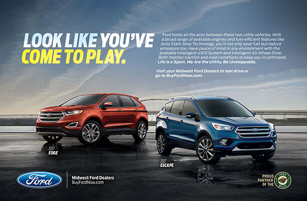 Ford Edge and Escape magazine ad: Look Like You've Come to Play, Iowa Wild