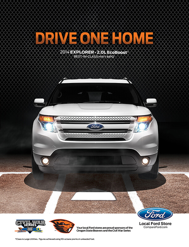 Ford Explorer program ad: Drive One Home, Oregon State Civil War series