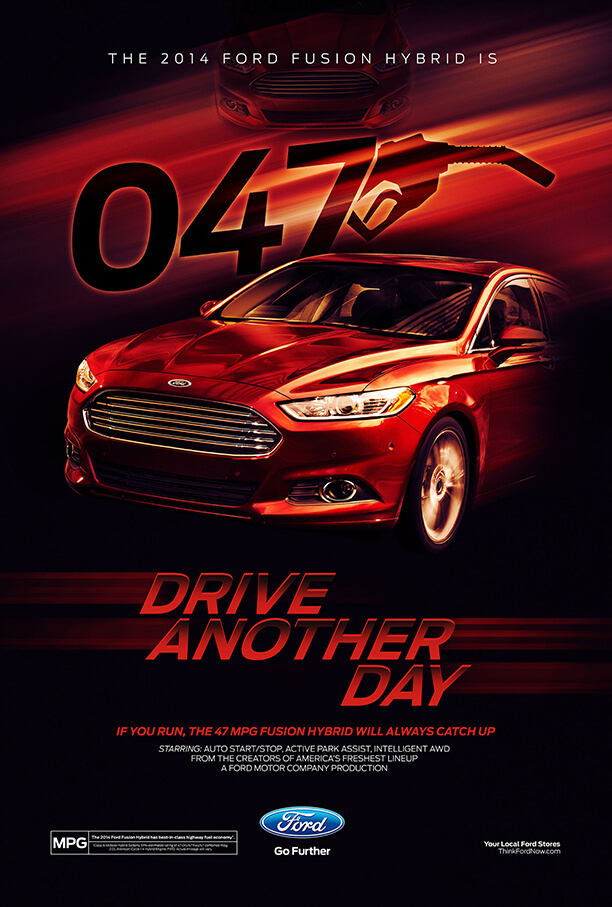 Ford Fusion Hybrid movie poster ad: Drive Another Day