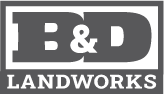 B&D Landworks logo with letters B and D separated by an ampersand inside a rectangle above the word LANDWORKS.