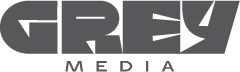 GREY MEDIA text logo in bold uppercase letters with a geometric style.