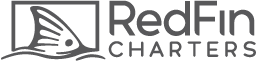 RedFin Charters logo with stylized fish inside a rectangular frame next to the text 'RedFin Charters'.