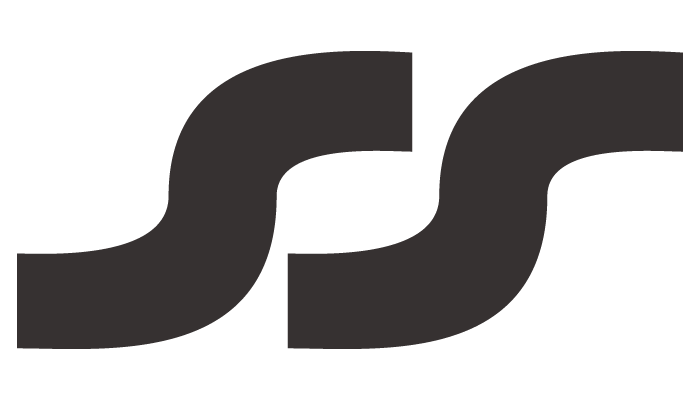 Stylized black design resembling two adjacent, wavy uppercase 'S' shapes on a white background.