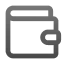 Gray wallet icon with a clasp on the right side.