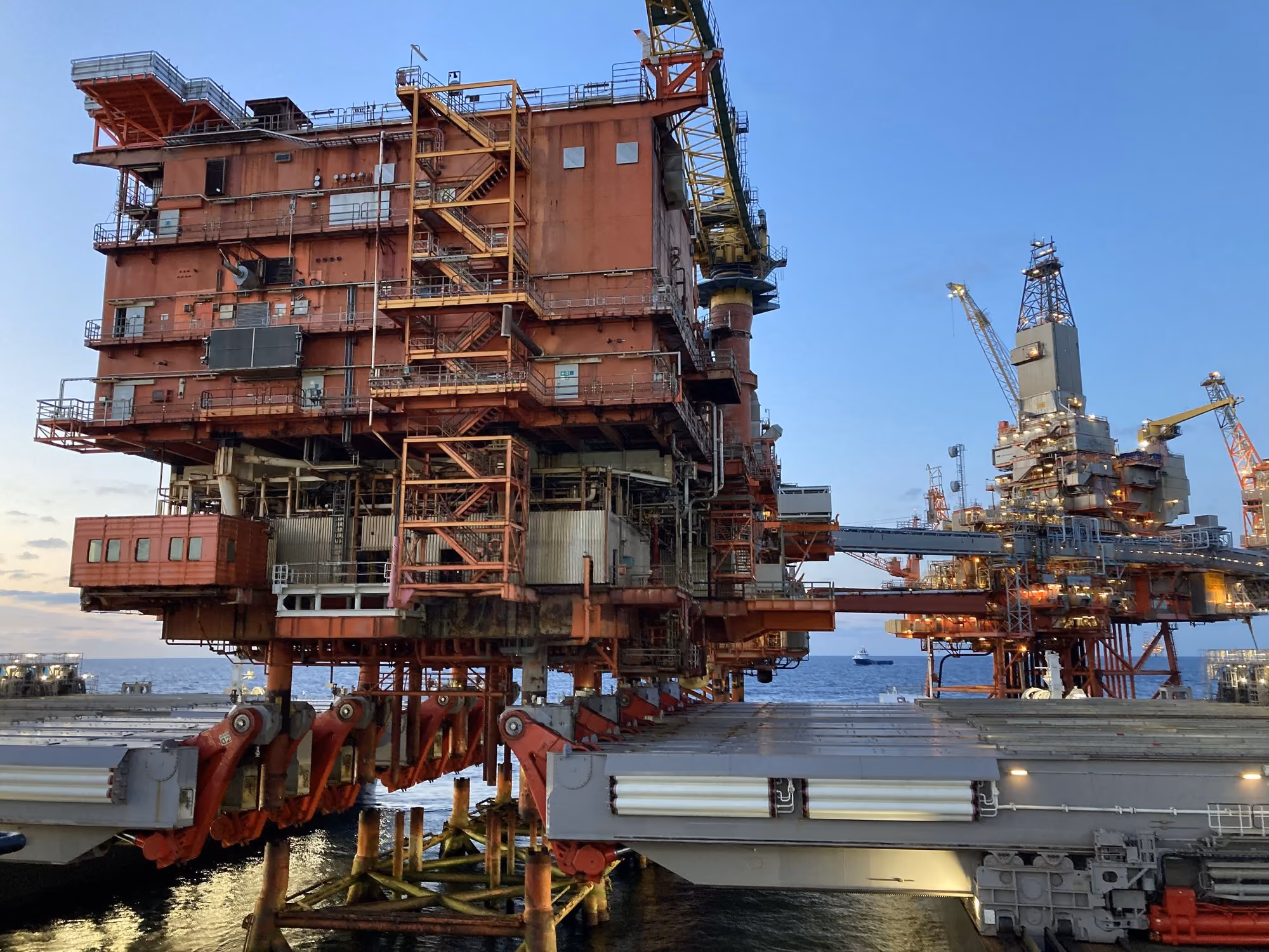 Offshore platform seen from a vessel during a vessel-based plug and abandonment campaign
