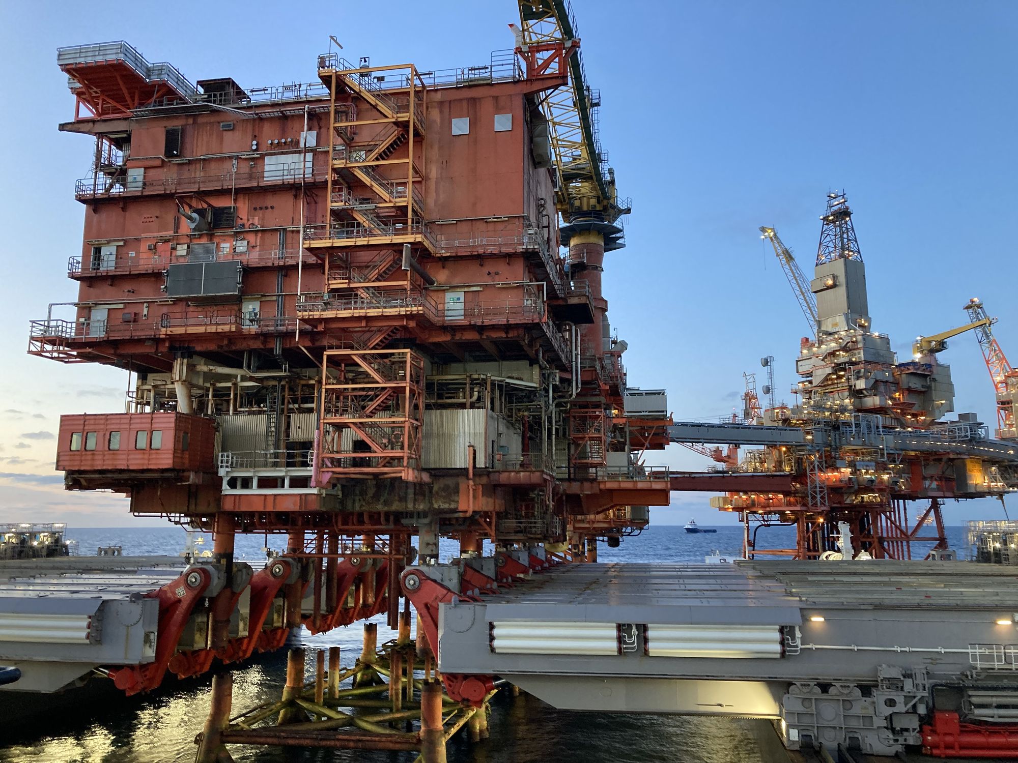 Offshore platform seen from a vessel during a vessel-based plug and abandonment campaign