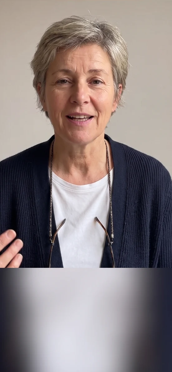 Une femme aux cheveux gris répond en vidéo avec WhyMe digital