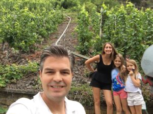 Sean, Angela and their daughters in a steep Mosel vineyard