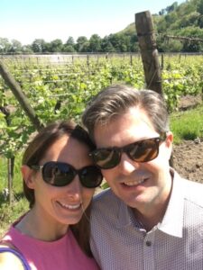 Sean and Angela Cochran visiting a vineyard in Alsace
