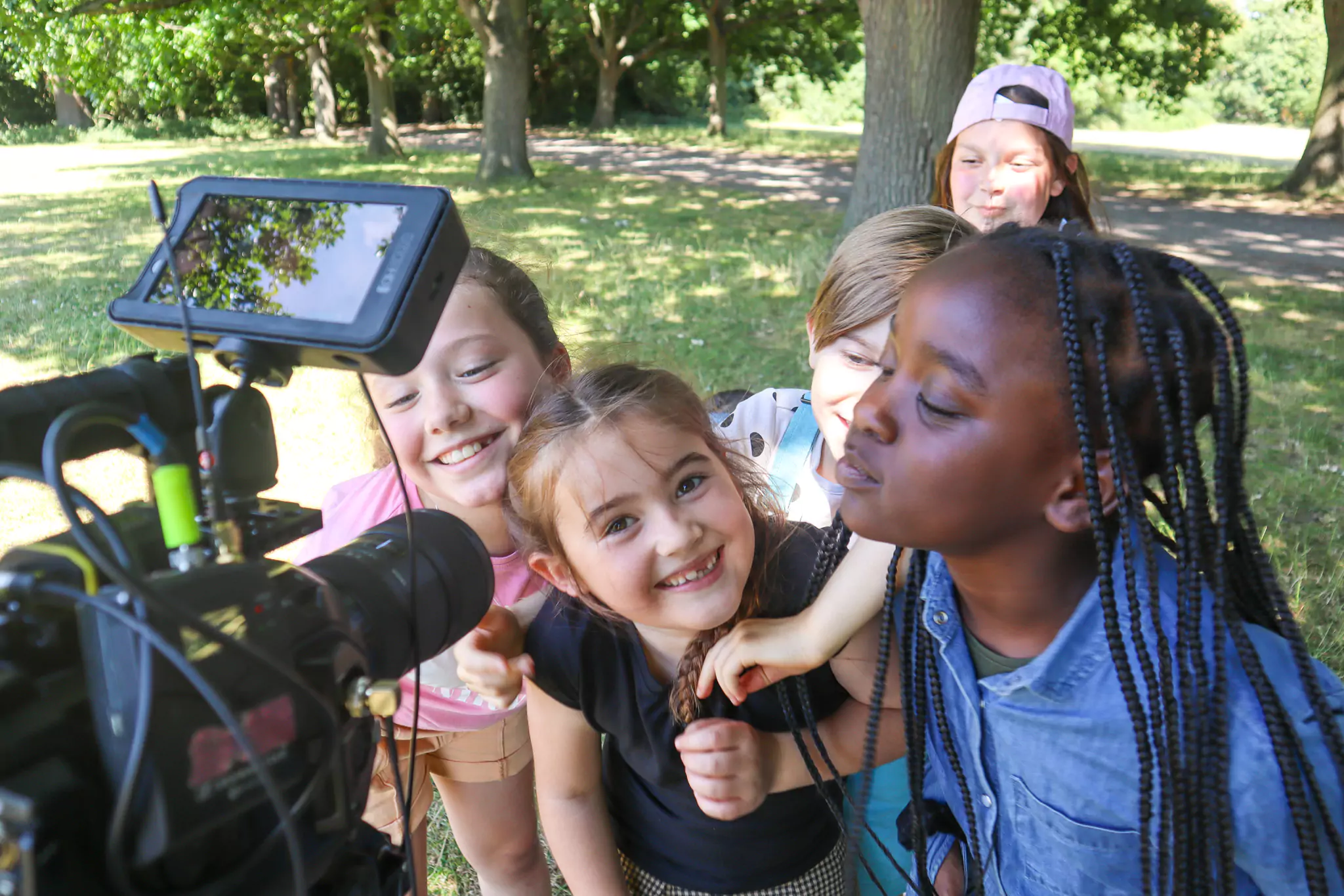 HFTD students filming a scene, camera and monitor in shot