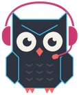 Reply, the Night Owl mascot for the Wild Reply AI assistant, wearing a headset