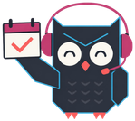 Reply the owl holding a calendar with a tick